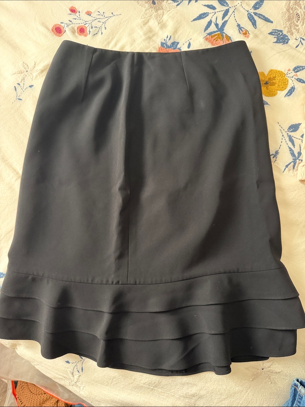 Ann Taylor Knee Length Dressy Black Pencil Skirt with Ruffle Bottom